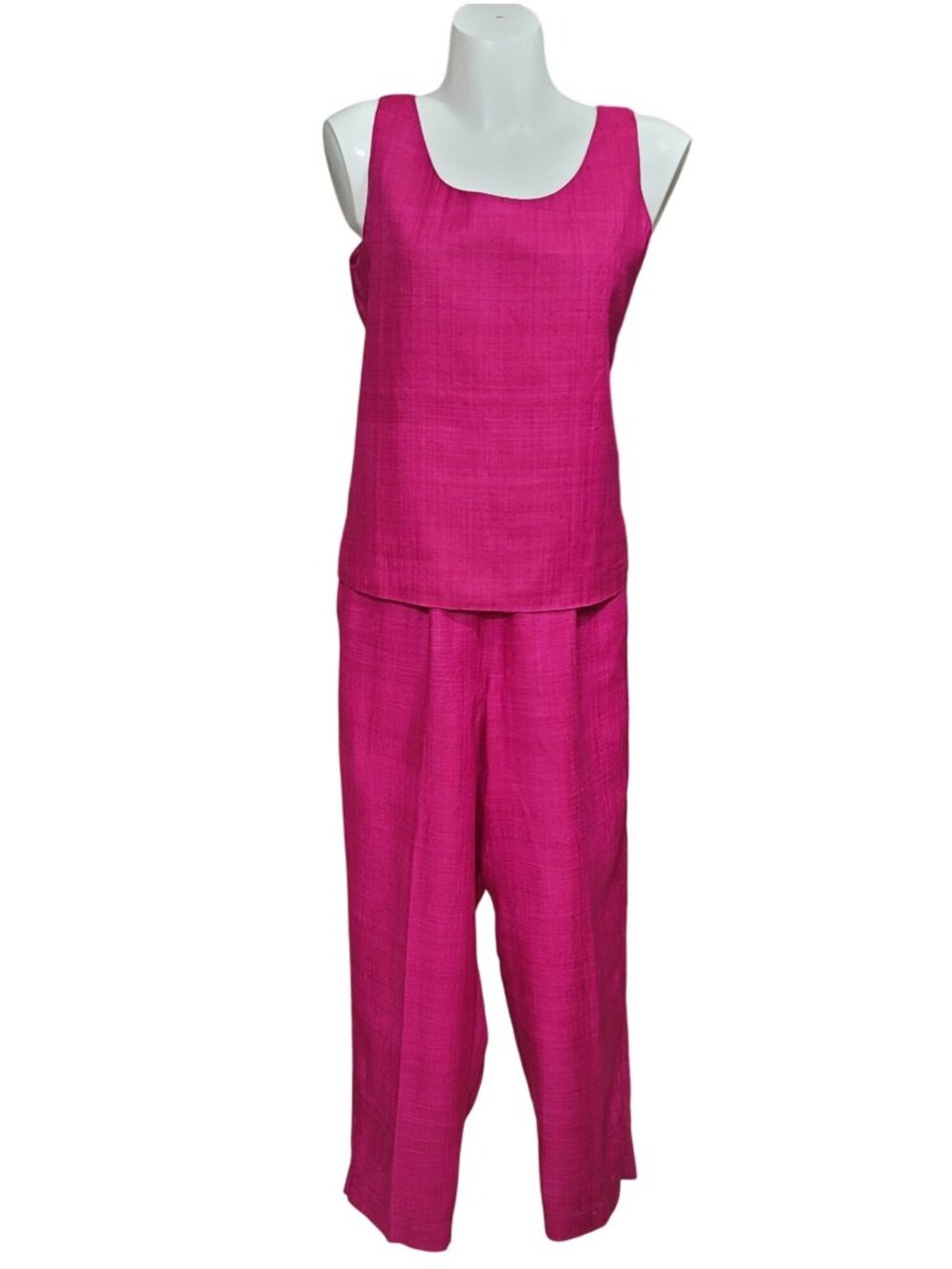 Ann May Pink 100% Silk Sleeveless Top Pants Set L